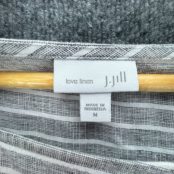 J.‎ Jill Love Linen Dress Womens Medium Gray White Stripe Sleeveless Midi Casual - Picture 8 of 15